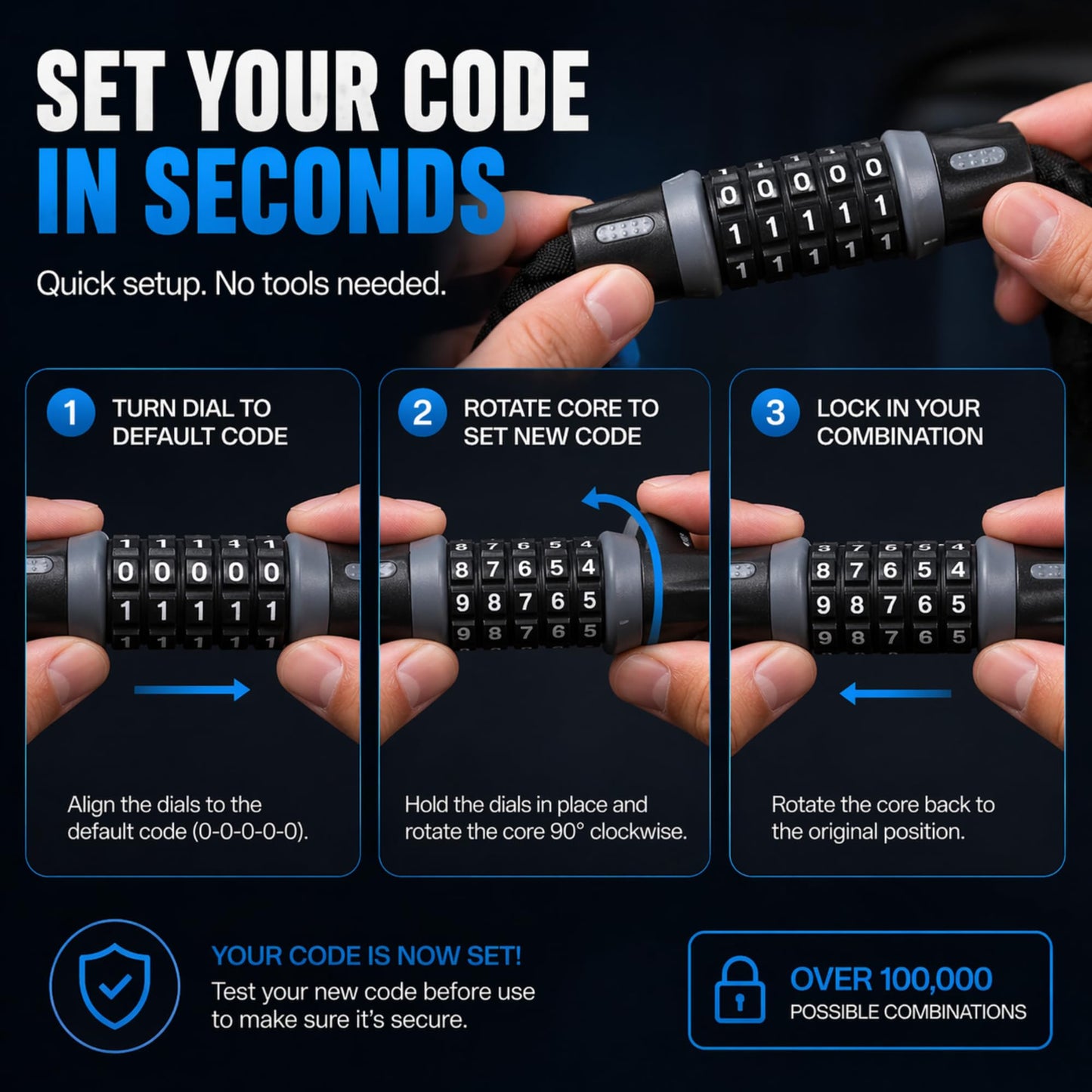 Heavy-Duty Bike Lock – Anti-Theft 5-Digit Combination Bicycle Lock | Weather-Resistant, Cut-Resistant Security Lock for Mountain, Road & Hybrid Bikes by Revas