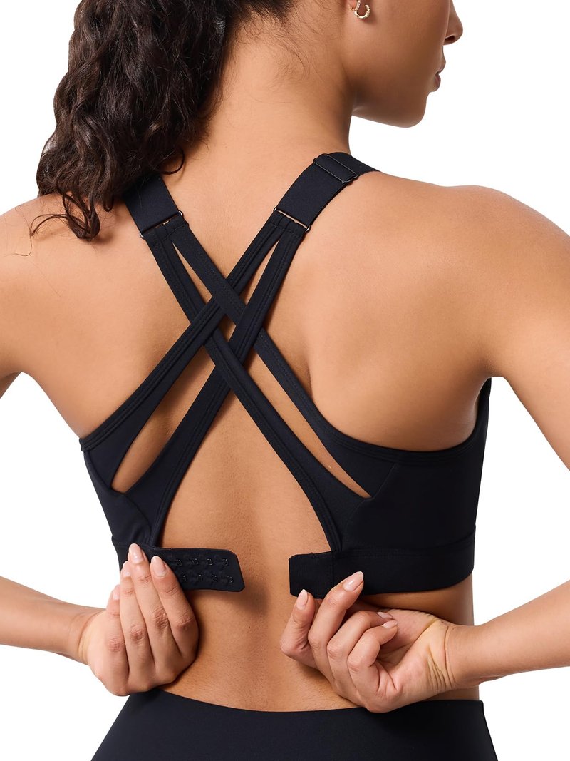 High Impact Sports Bras for Women – High Support Molded Cups, Adjustable Straps & Back Closure, Cross, Workout & Running Bra Black