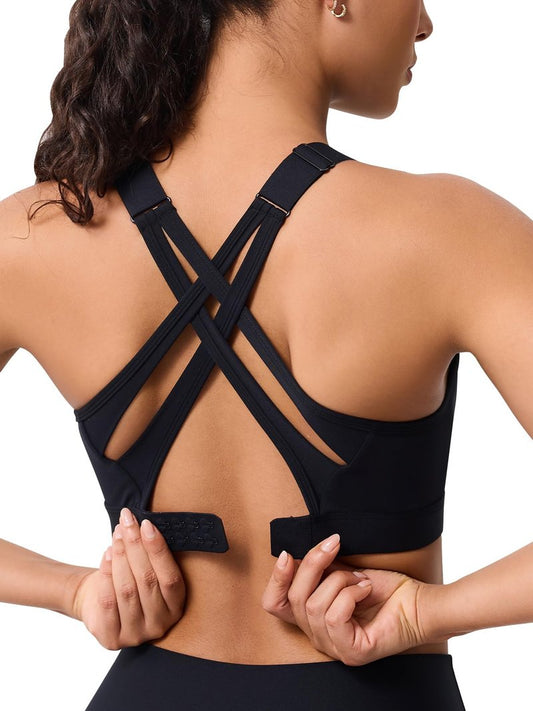 High Impact Sports Bras for Women – High Support Molded Cups, Adjustable Straps & Back Closure, Cross, Workout & Running Bra Black