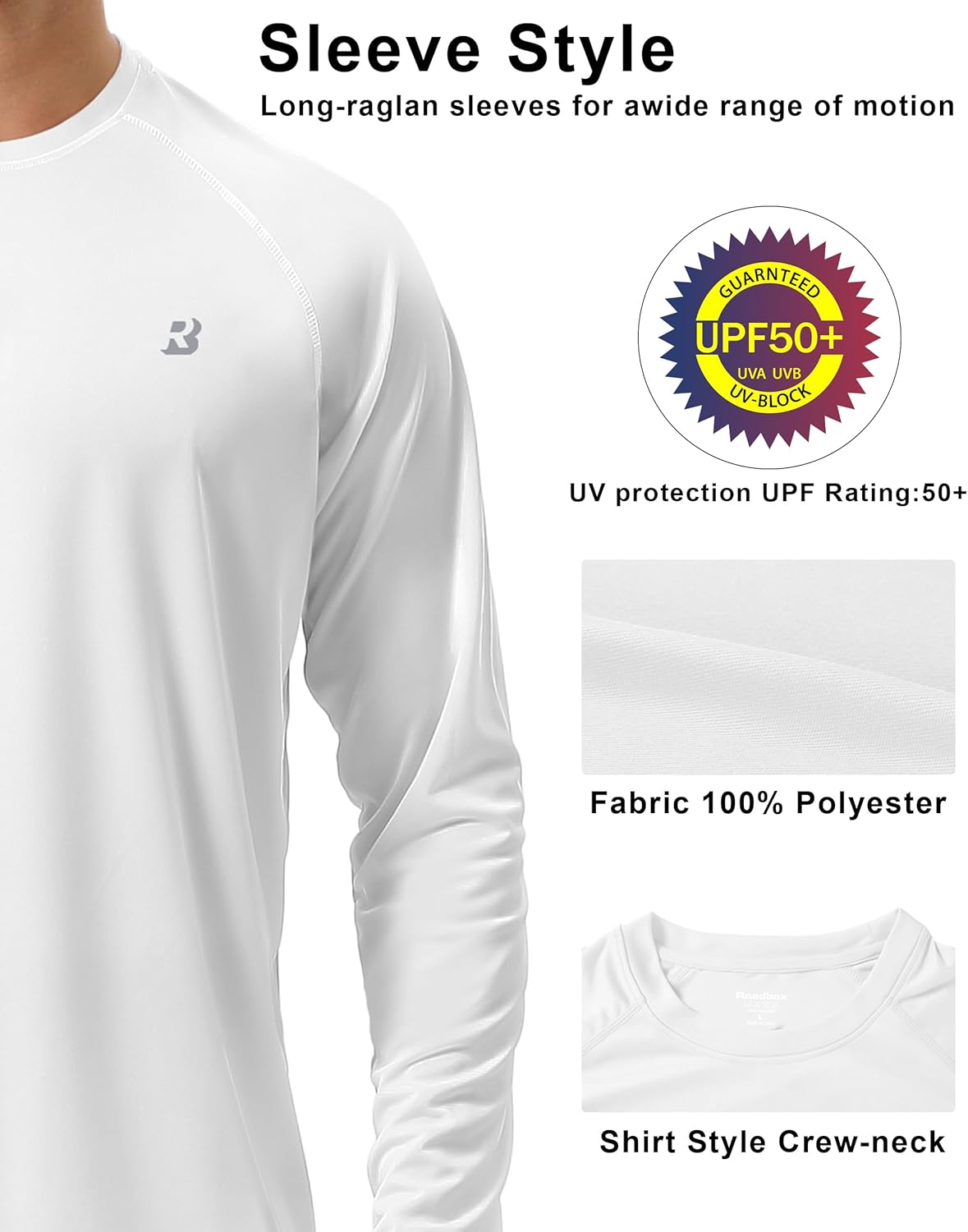 UPF 50+ UV Sun Protection Long Sleeve Shirt - Men's Rash Guard for Fishing, Hiking, Swimming & Running
