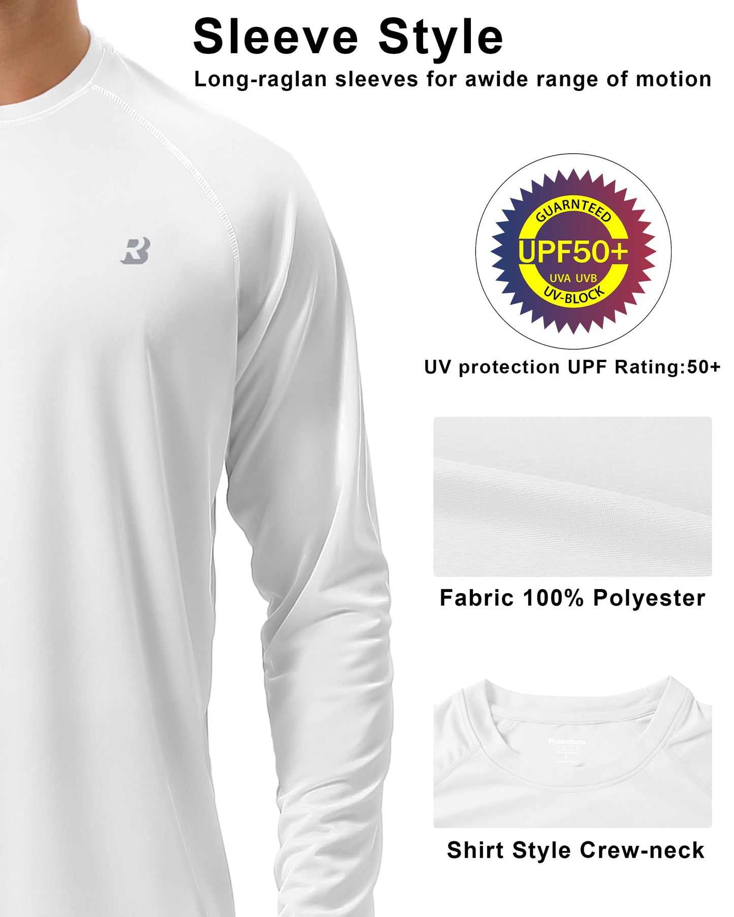 Roadbox Men's 2 Pack UV Sun Protection SPF UPF 50+ Long Sleeve Quick Dry Fishing Shirts Outdoor Rash Guard for Running Hiking Swimming