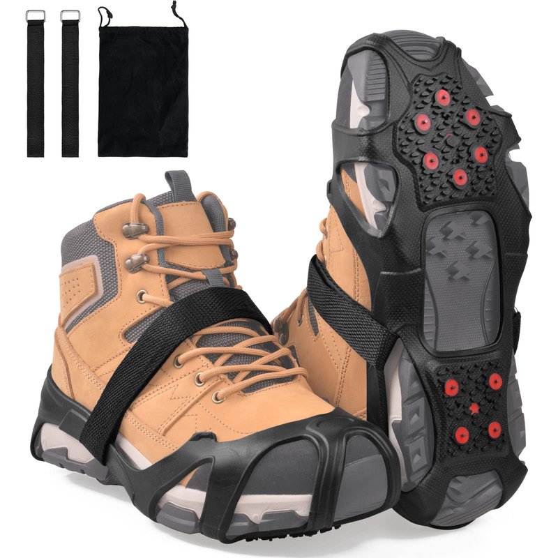 Ice Cleats Tungsten Crampons, Anti Slip Shoes Grippers with Reflective Heel, Ice Snow Cleats for Shoes and Boots Men Women Slip-on Overshoes Stretch Footwear, Size XL