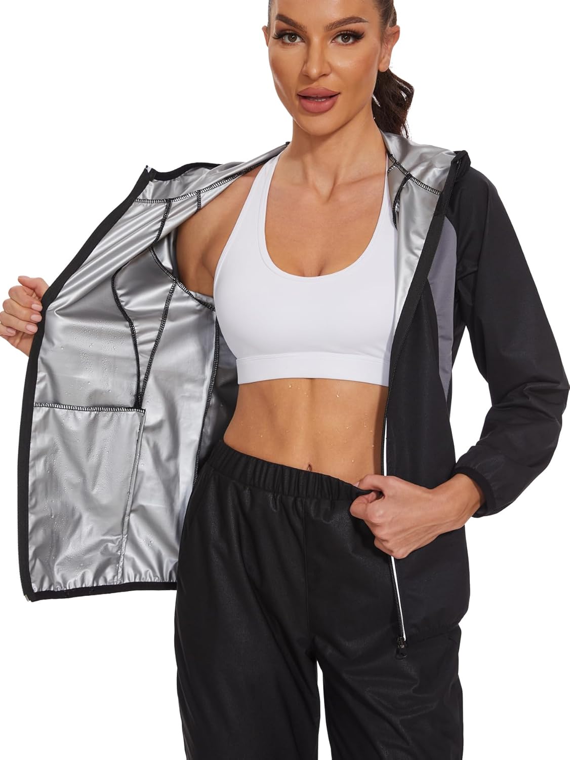 Sauna Jacket for Women - Workout Sweat Long Sleeve Gym Top | Body Shaper Zipper Design