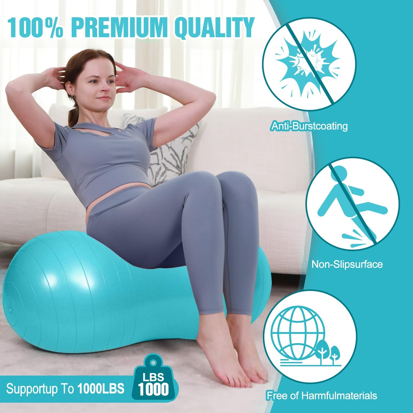 INPANY Peanut Exercise Ball for Labor, Physical Therapy & Fitness(Cyan)