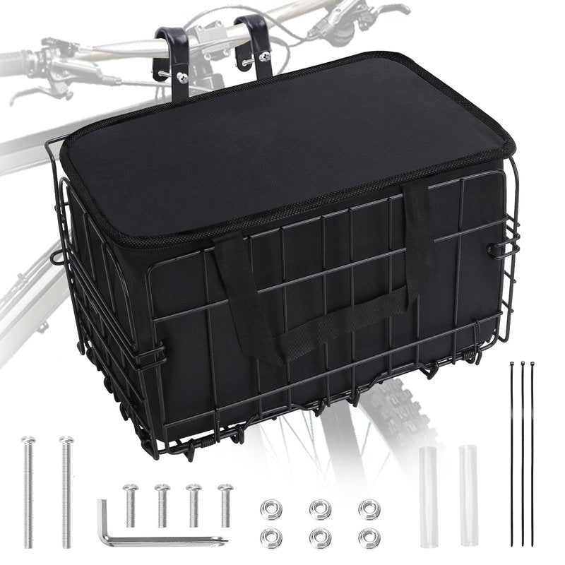 Bike Basket, Foldable Bicycle Basket with Removable Liner Bag, Large Quick Release Design Meta Bike Basket Front for Carrying Dogs, Pets, Fruit, Groceries, Ebike Bicycle Accessories