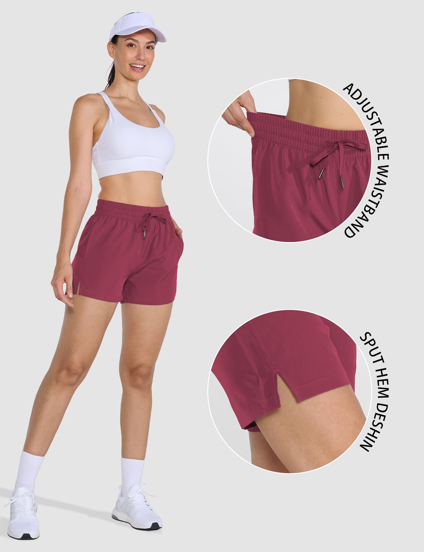 Winvote 2 Pack 3" Womens Athletic Shorts Basic Running Shorts Lightweight Quick Dry Gym Workout Shorts with Pockets Black-Burgundy M