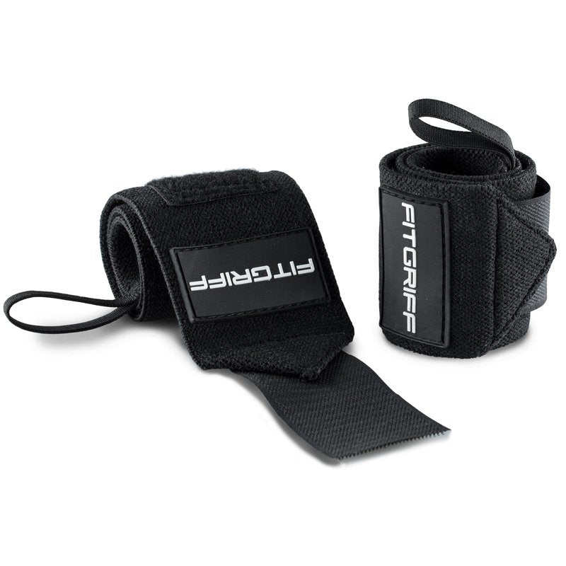 Fitgriff® Wrist Wraps for Weightlifting (18") Heavy-Duty Support for Gym, Bench Press, and Pushups (1 Pair) - for Men and Women (Black)
