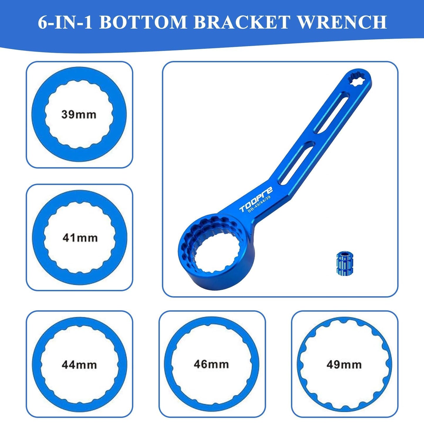 Slynxr 6-in-1 Bike Crank Removal Tool Bottom Bracket Removal Tool for 12/16-Notch 39/41/44/46/49mm Bottom Bracket Wrench Compatible with Shimano, SRAM DUB, FSA, Rotor, Truvativ GXP, Chris King
