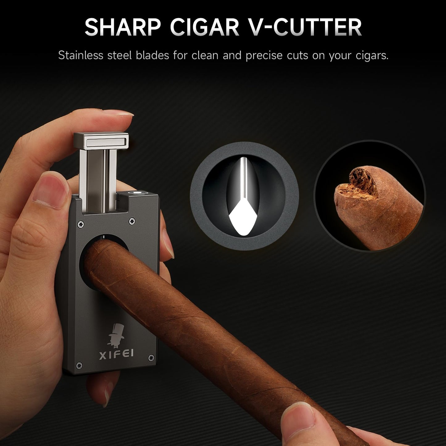 XIFEI Cigar Lighter, Personalized Adjustable Jet Soft Flame, Portable Torch Lighter with V Cut Cigar Cutter, Cigar Punch, Creative Gifts for Men, Windproof Refillable Butane Lighters