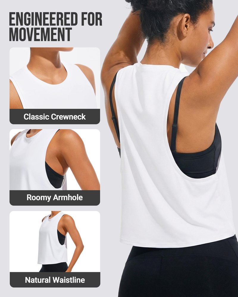 JOYSPELS Workout Tank Tops for Women, Ice Silk Quick Dry Athletic Crop Top, Loose Fit Running Yoga Gym Shirts,White