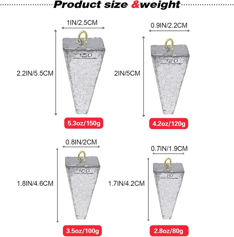 Pyramid Fishing Weights - 3pcs Bullet Sinkers for Saltwater & Freshwater Fishing