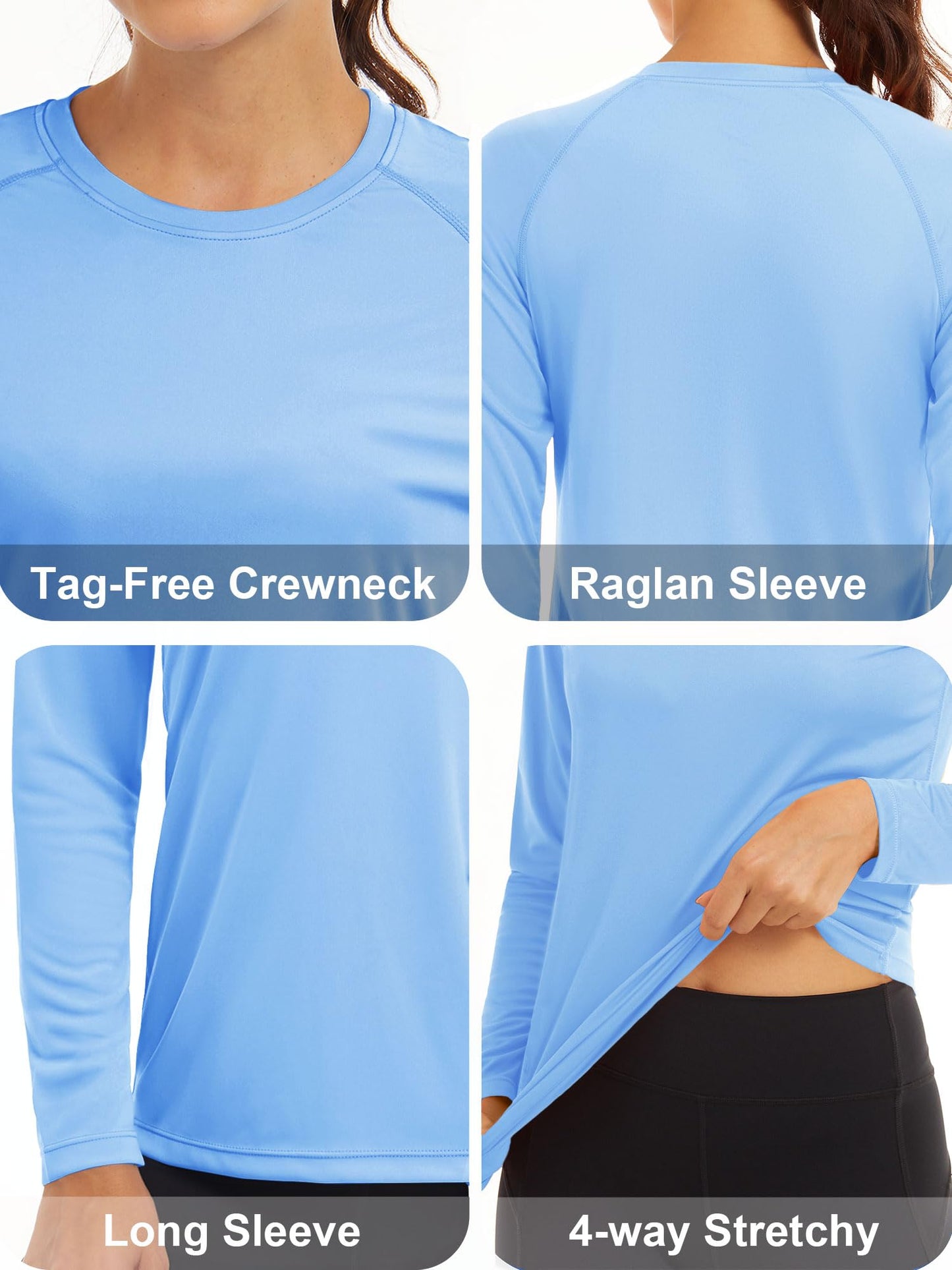 MAGCOMSEN Workout Shirts for Women UV Shirts for Women Long Sleeve Shirts for Women Casual Running Shirts Fishing Shirts Women Hiking Shirts Women Blue