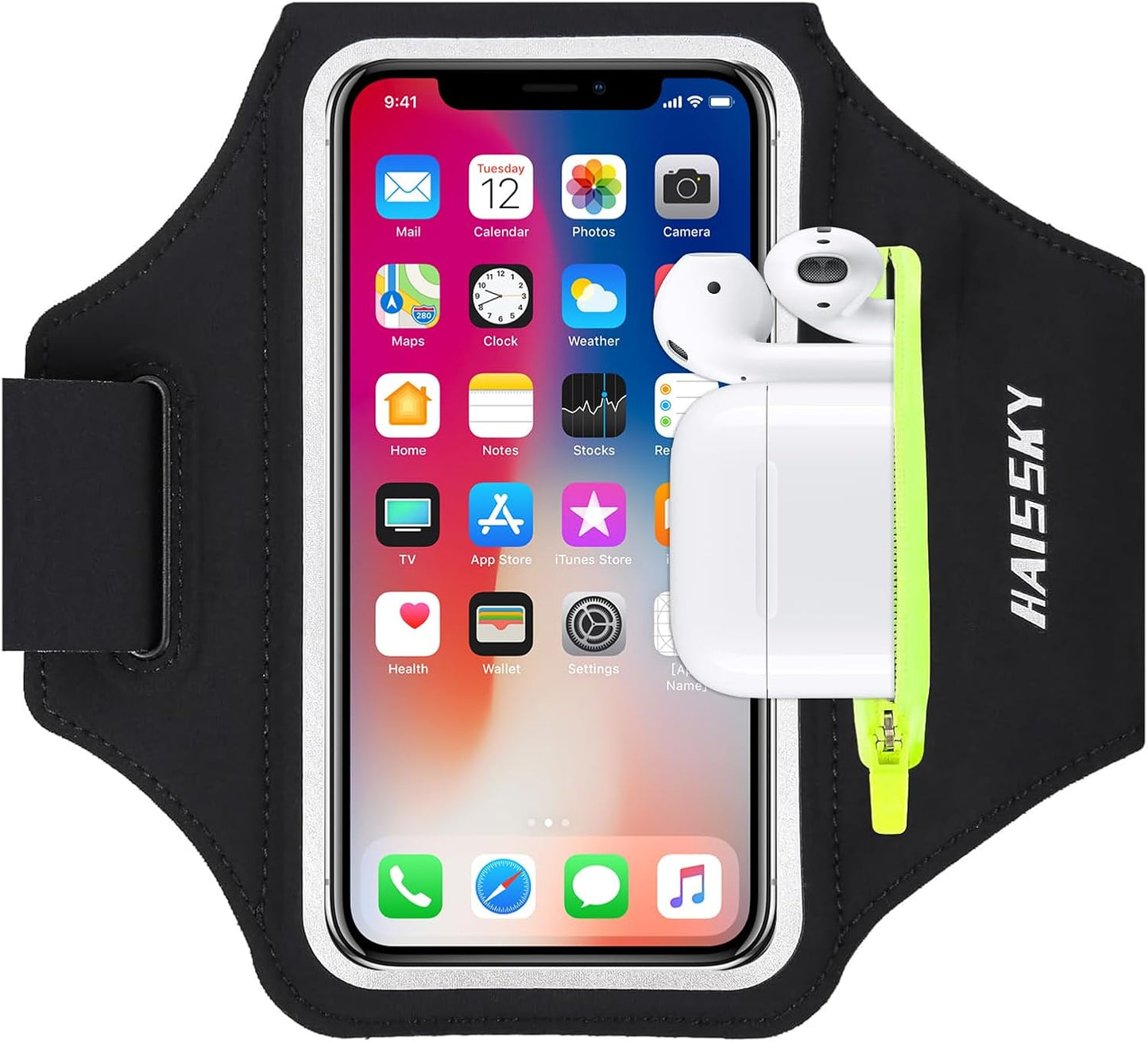 Running Armband for iPhone & Galaxy | Water Resistant Sports Phone Holder with Earphone Bag & Zipper Slot for 6.7" Phones