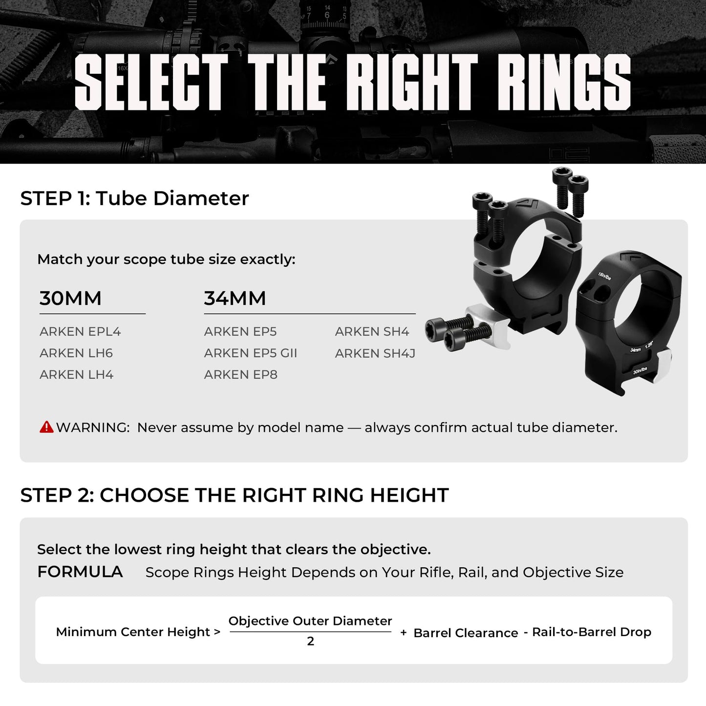 Arken Optics（30mm 1.26" Halo Ti™ Titanium Rifle Scope Rings Precision CNC Machined from 7075 T6 Aluminum & Titanium for MIL-STD Picatinny Rails