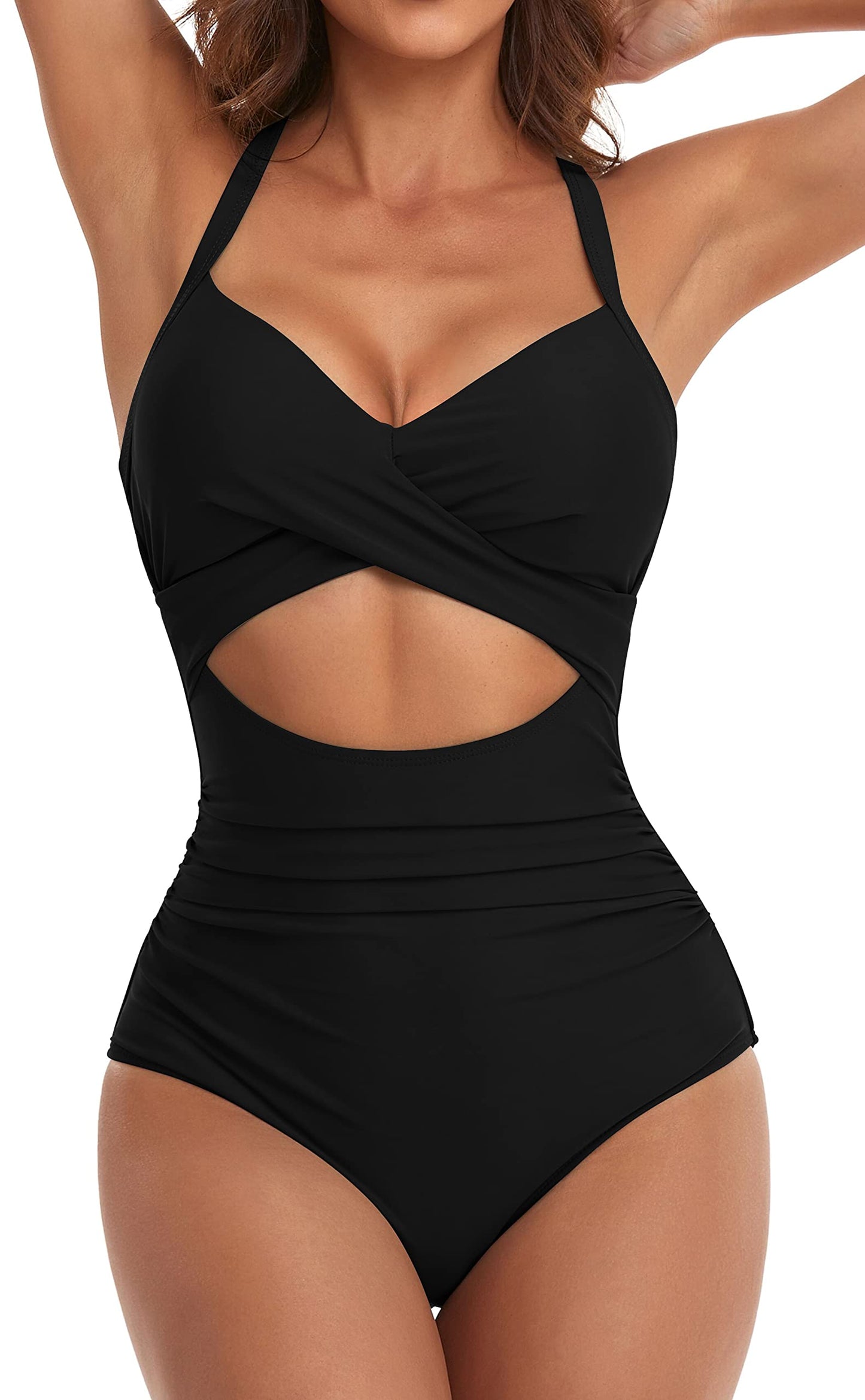 Eomenie Women's Tummy Control One Piece Swimsuit Cutout Bathing Suit S