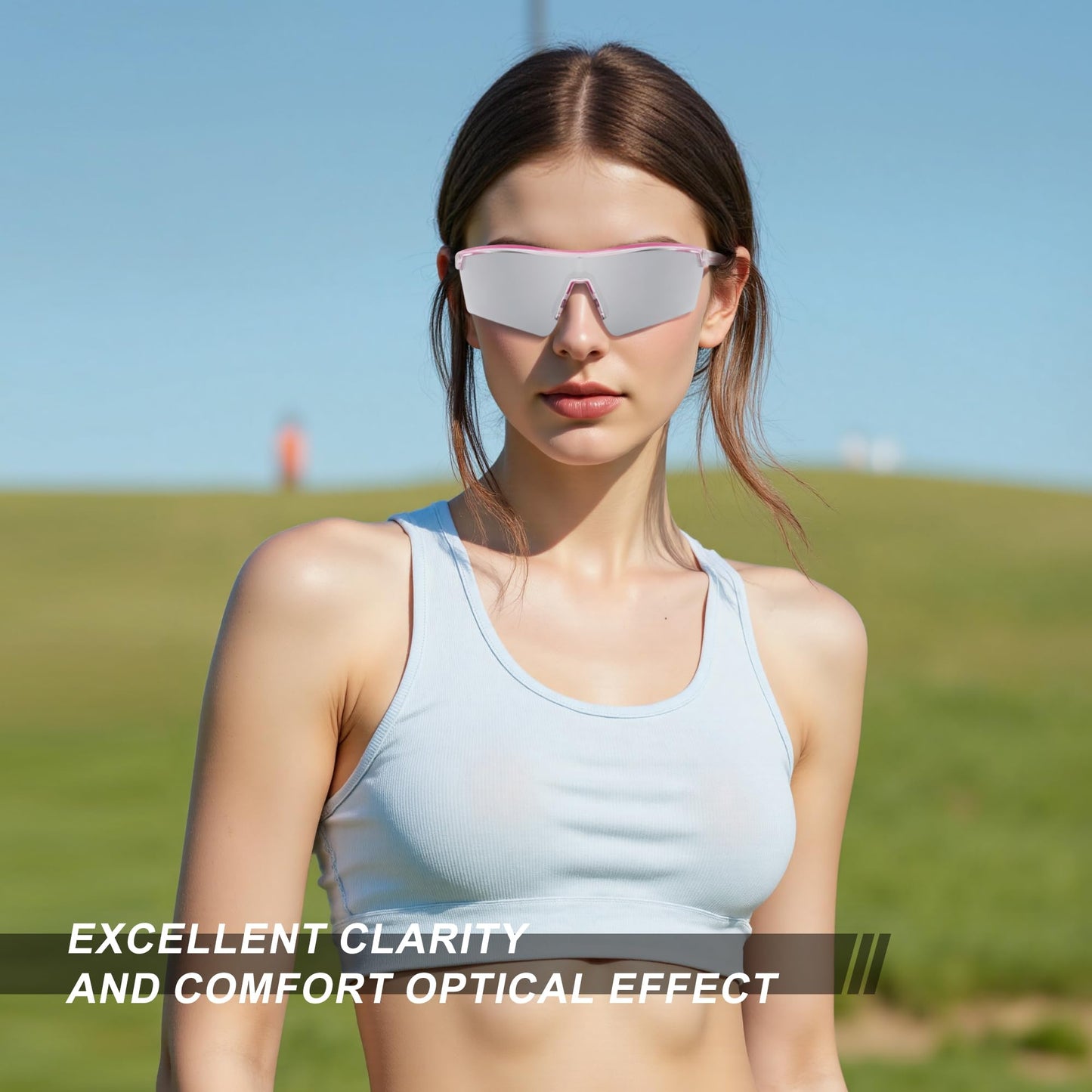 FUOFEN Polycarbonate Polarized Lens Shield Sports Sunglasses for Men Women For Golf, Pickleball, Running,Tennis,cycling, Pink