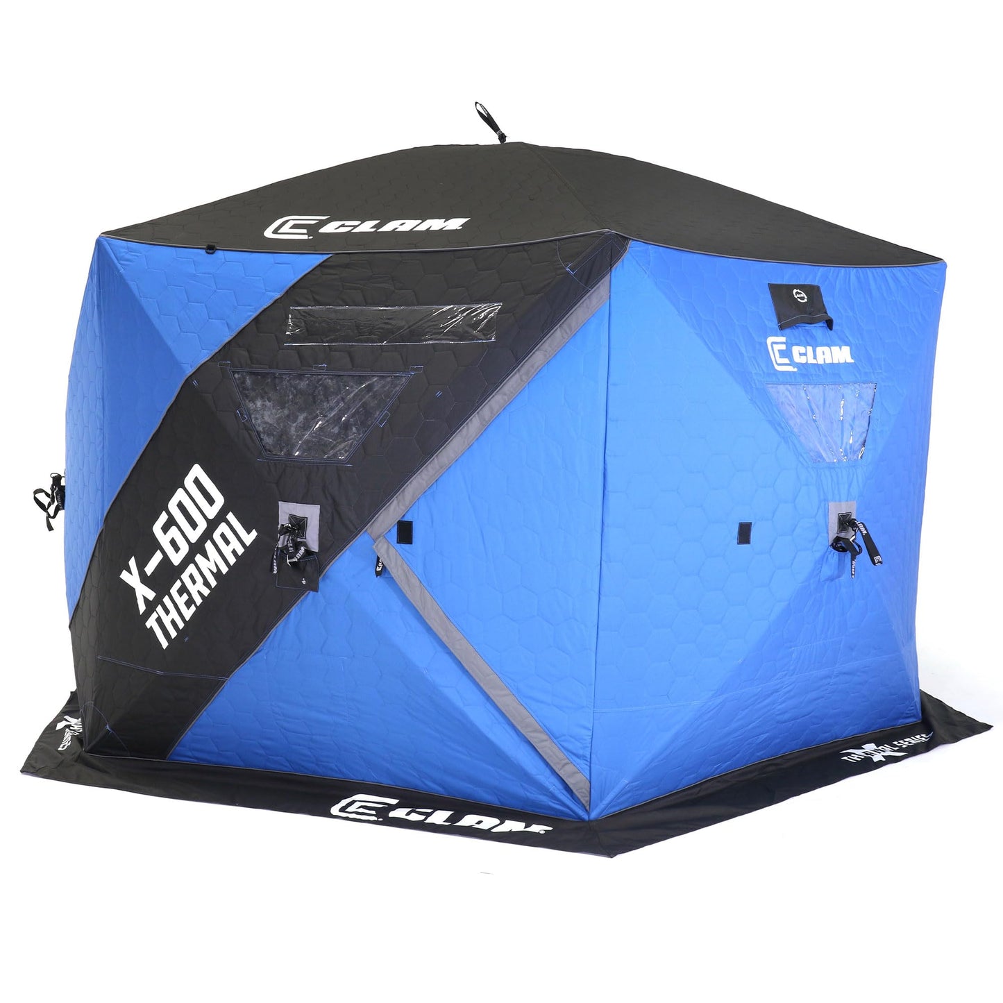 CLAM X-600 Portable 6 Person 11.5 Foot Angler Thermal Hub Shelter Tent for Outdoor Ice Fishing with Anchor Straps and Carrying Bag