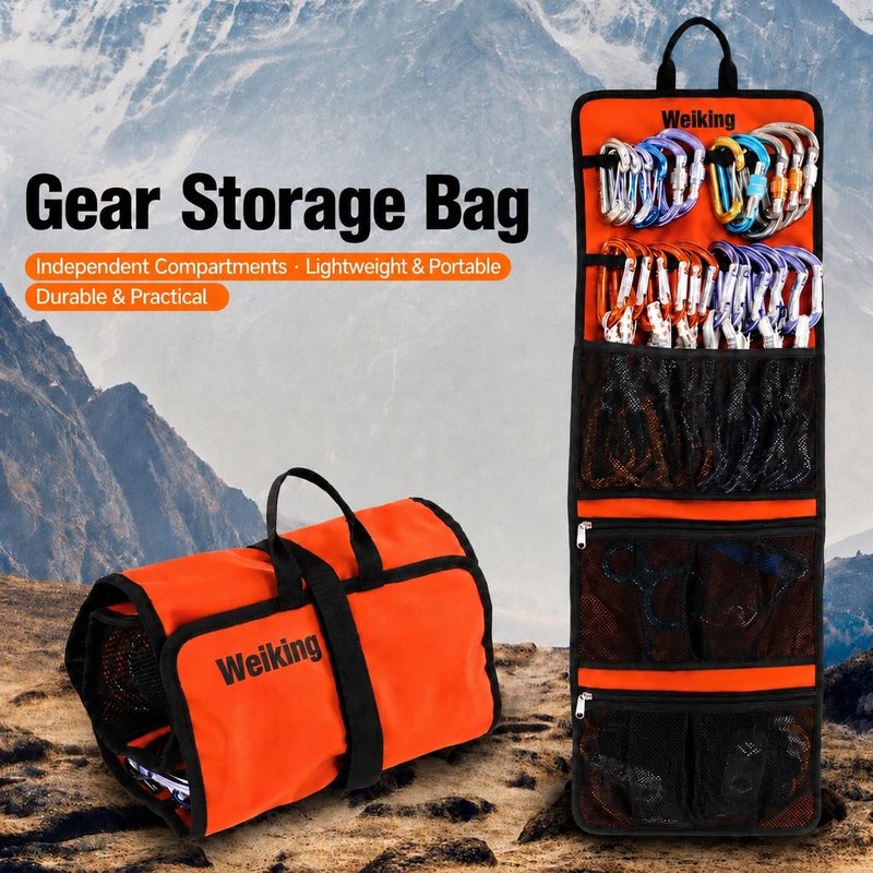 Climbing Quickdraw Hanging Storage Bag, Carabiner Hook Gear Equipment Parts Collections, Durable Foldable Bundled Roll Anti-scratch Bag, Small Tools Organizer Pouch, suit for Rock Climbing Ice Climb