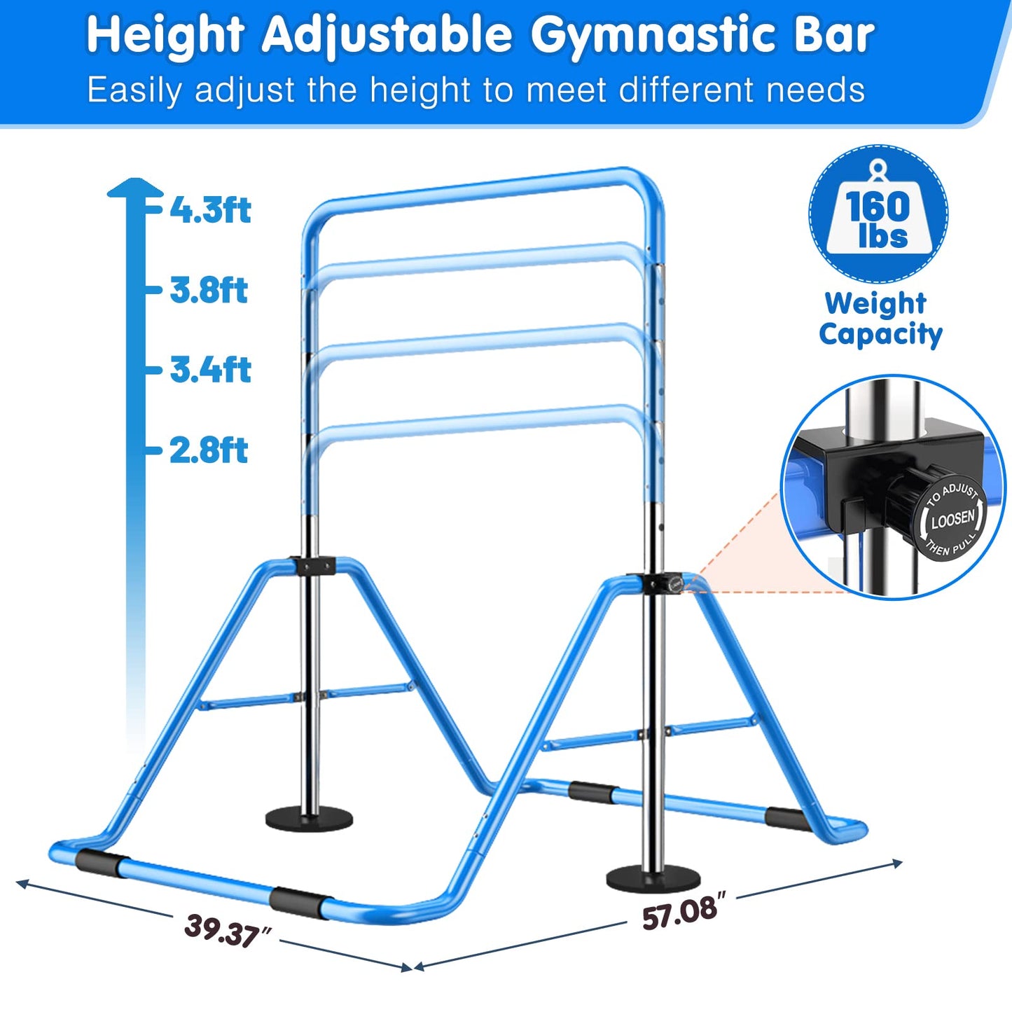 Slsy Gymnastics Bars Kids Kip Training Bars for Home, Folding Horizontal Bars with Adjustable Height, Practice Bar Gymnastic for Kid, Child, Girls, Boys (Blue Pro)