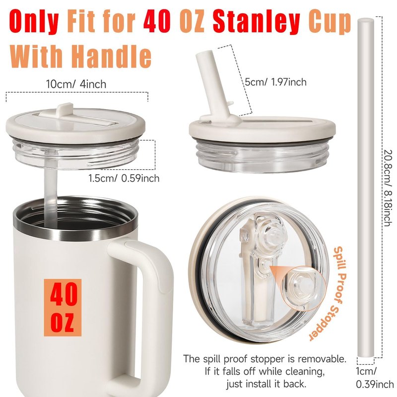 Herrycel 40 oz Lid Replacement for Cup Accessories, Tumbler Lid with Flip Straw, Leak Proof Spill Proof Lid for 40 oz Tumblers, Reusable No Spill Cover for Travel(White)