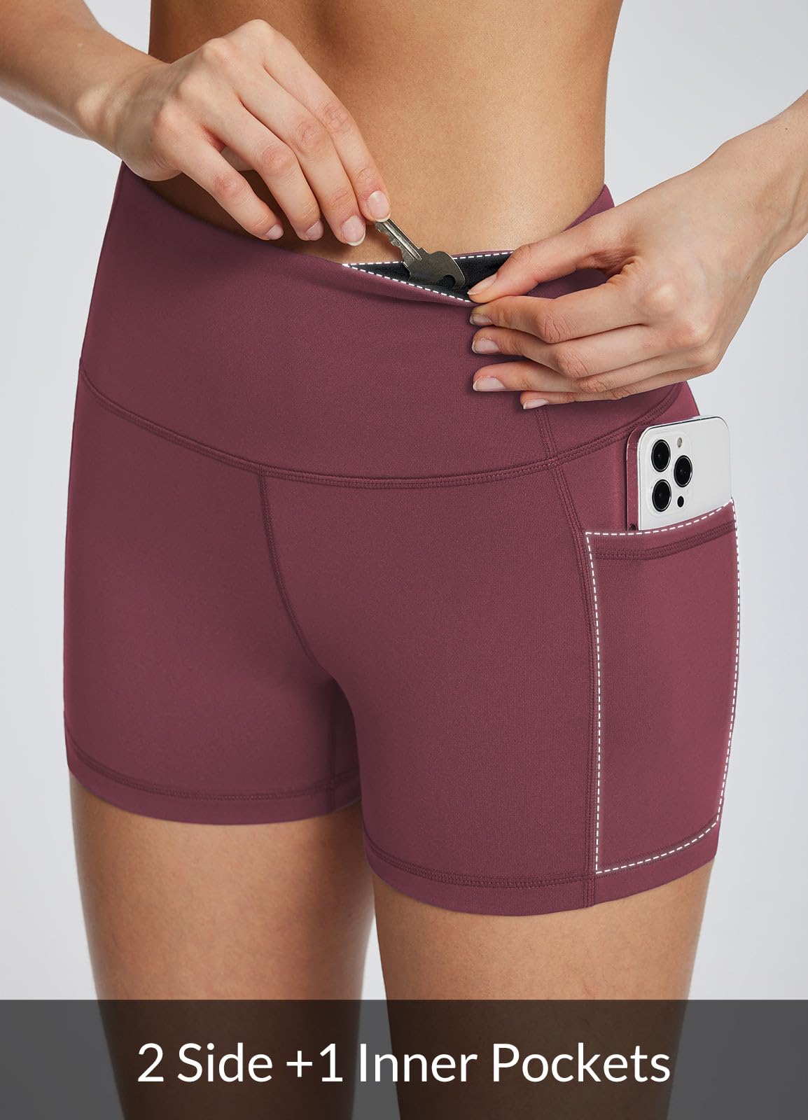 baleaf Gym Shorts Women 3" Biker Workout Yoga Spandex Running Volleyball Tummy Control Compression with Pockets Wine Red L