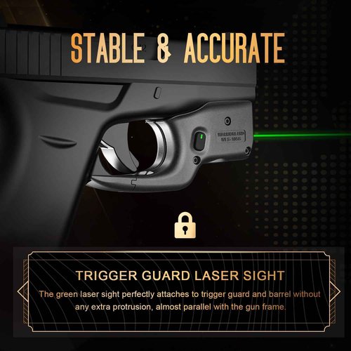 WARRIORLAND Green Laser Sight Fit Glock G42 with Holster Combo, Green Beam Sight with Power Indicator, Custom-Made IWB Kydex Holster Right, Windage and Elevation Adjustment, WLS-105G w/ G42