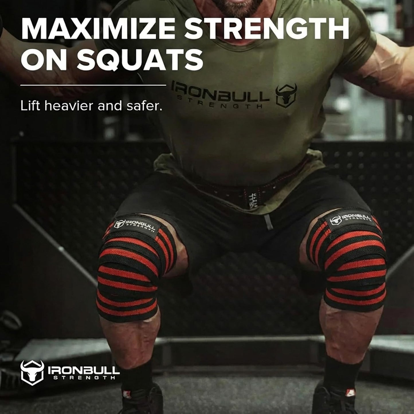 Knee Wraps for Weightlifting - 80" Elastic Knee Straps for Squats and Weight Lifting - Lifting Knee Wraps for Strength & Compression Wrap - Knee Support for Squatting, Powerlifting, Gym (Black/Red)