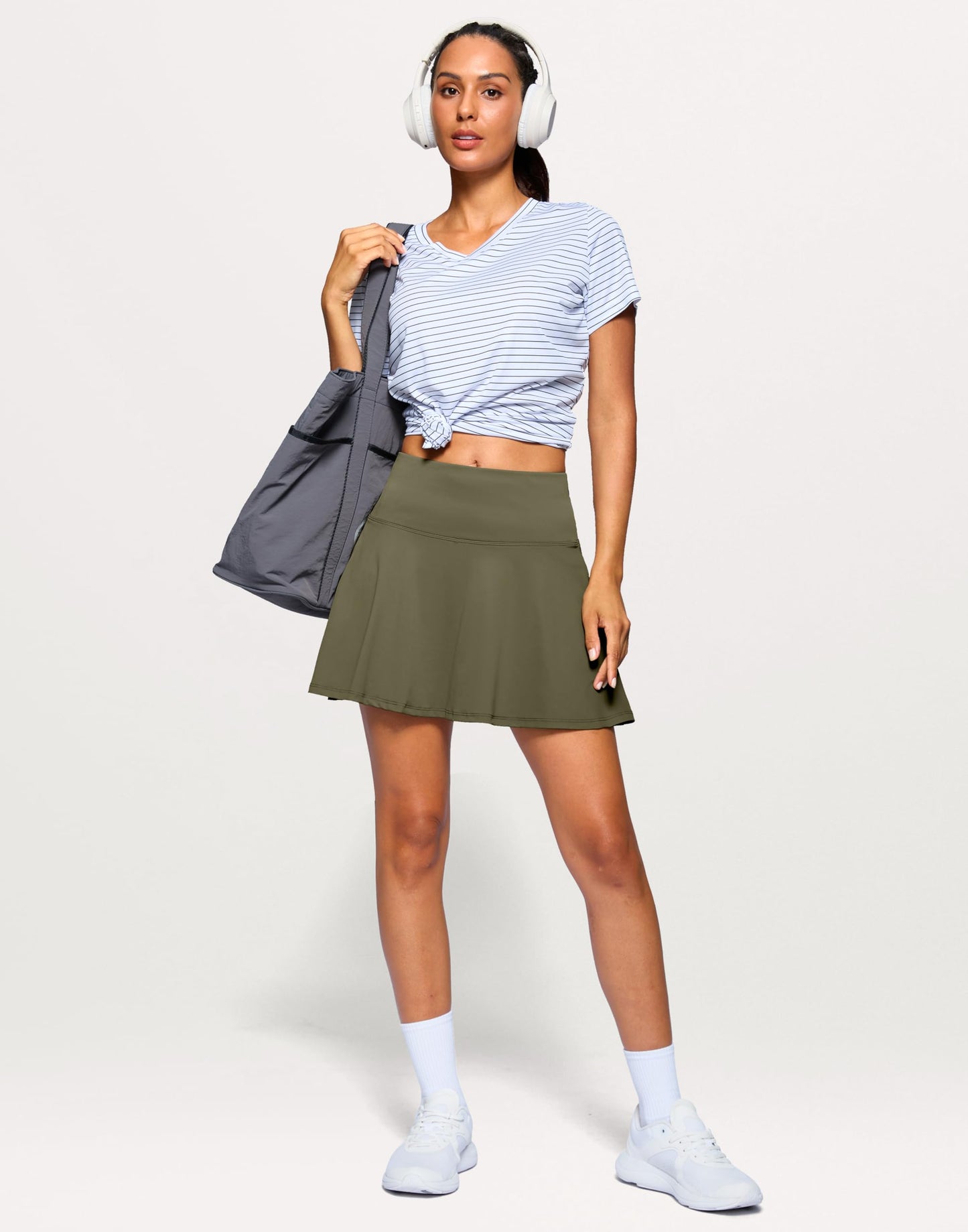 SANTINY 14" Tennis Skirt Golf Skorts with Pockets Tummy Control Shorts Pleated Skirts for Women Athletic Dressy Casual (Olive_M)