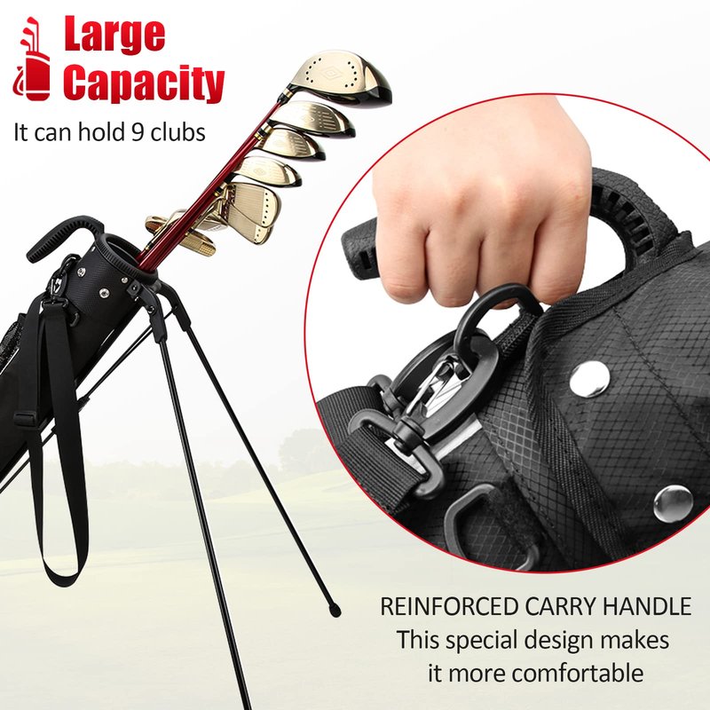 PGM Sunday Golf Bag with Stand and Strap - Ultra-Lightweight Pitch and Putt Carry Bag Holds Up to 9 Clubs - Waterproof Driving Range Travel Bag for Par 3 & Executive Courses