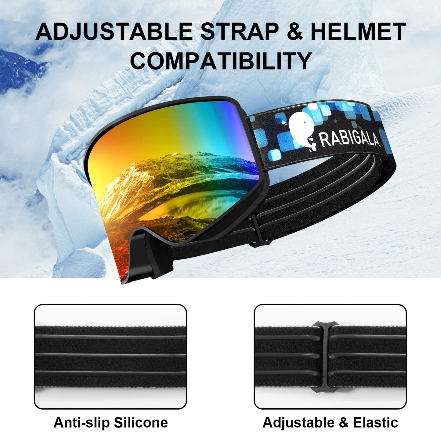 RABIGALA Ski Goggles Snowboard Goggles UV Protection Spherical Anti-fog Frameless Snow Goggles for Men Women Youth Adult (revo-)