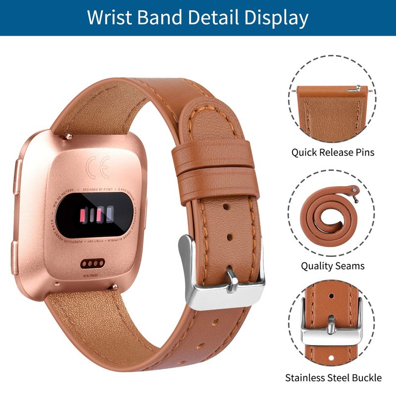 BOTNUW Leather Bands Compatible with Fitbit Versa 2 & Versa Lite Wristbands, Classic Fitbit Versa SE Replacement Leather Strap for Women & Men