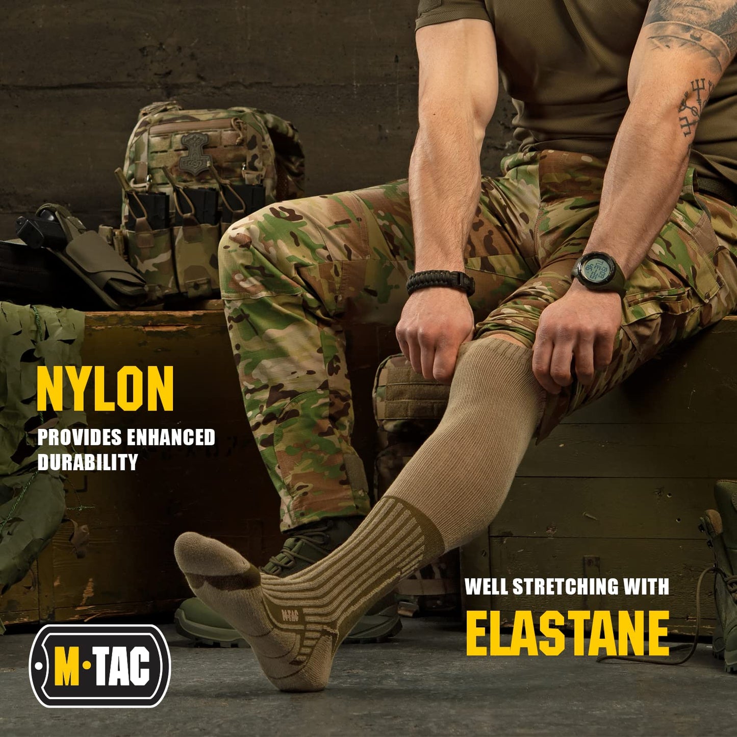 M-Tac Knee High Tactical Socks 2 Pack - Military Lightweight Coolmax Moisture Wicking Army Combat Socks (OCP, M)
