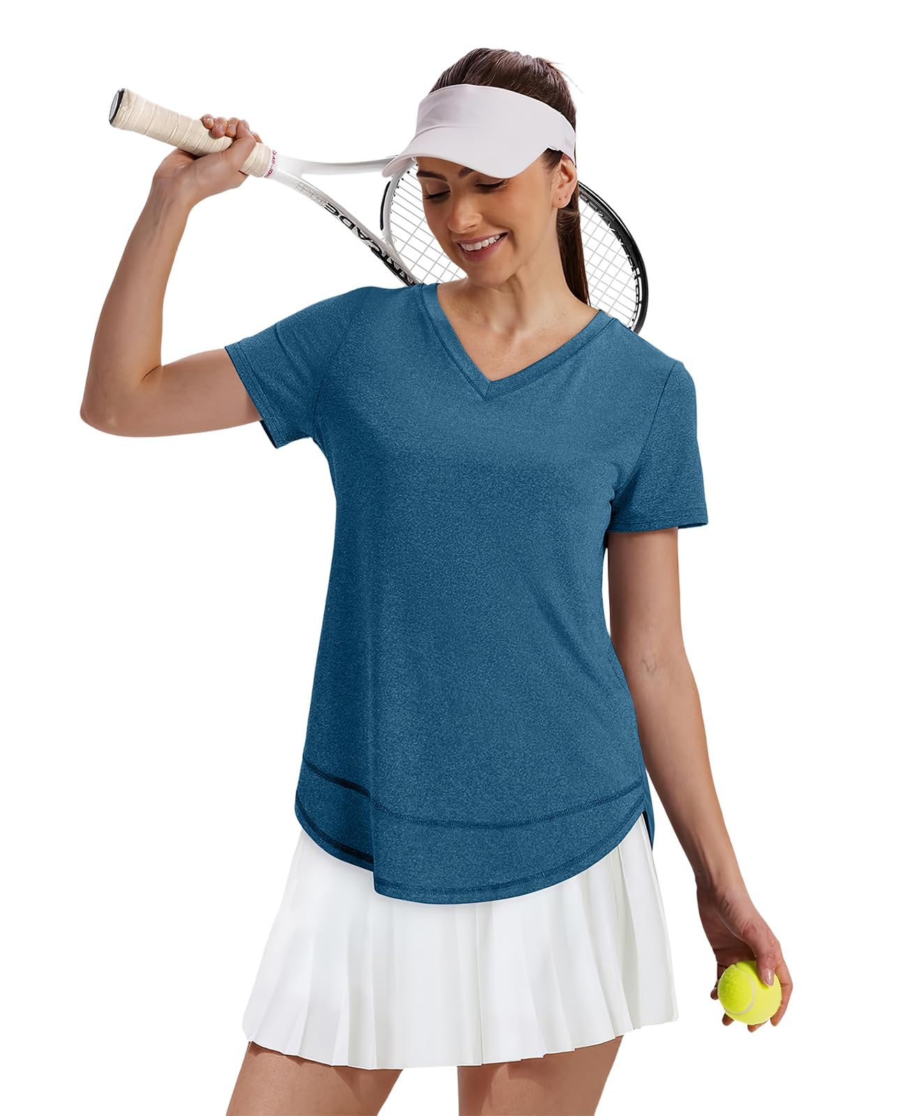 Workout Tops for Women Spring Summer Short Sleeve Golf Outfits Gym Essentials Activewear Running Shirts V Neck Blue Green S