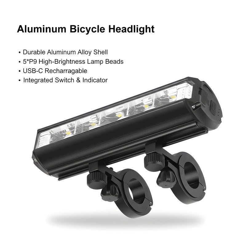 Energlow 2500 Lumens Bike Light | USB-C Rechargeable 5-LED Bicycle Headlight | IPX4 Waterproof, 5 Modes with White & Yellow Dual Beam | Long Runtime Front Cycling Light for Road, MTB, Commuter Safety