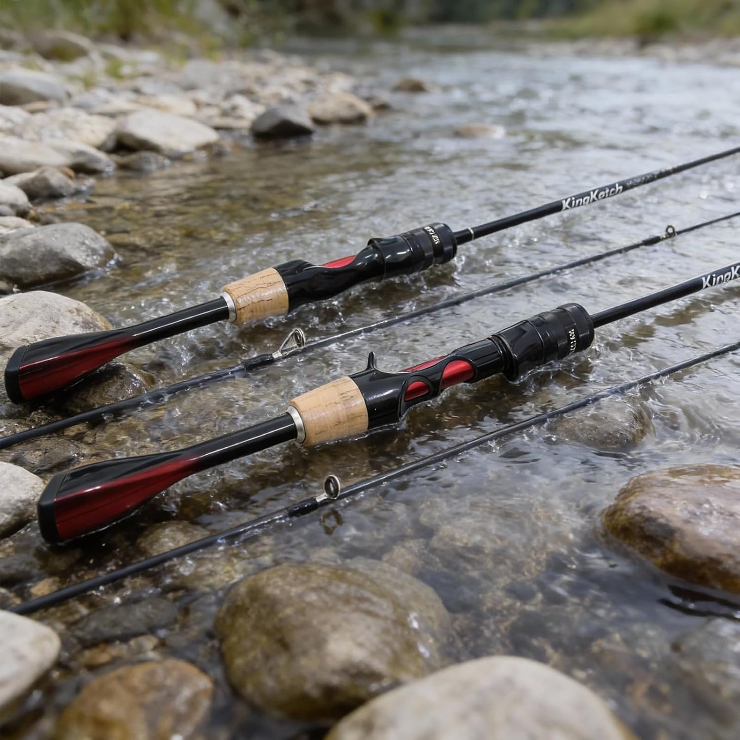 Ultralight Fishing Rod - 6'0” 2-Piece Carbon Graphite Spinning & Casting Rod | Sensitive Fast Action Trout Fishing Pole with Red EVA Handle