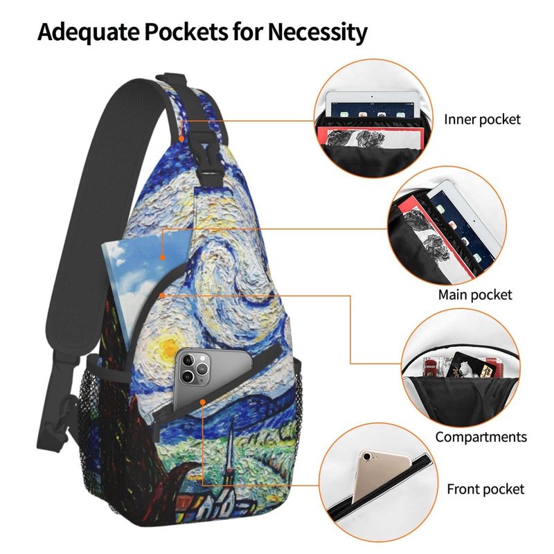 GTEVUTS Starry Painting Night Blue Sling Backpack, Fashion Casual Crossbody Chest Shoulder Bag Travel Camping Daypack for Women Men