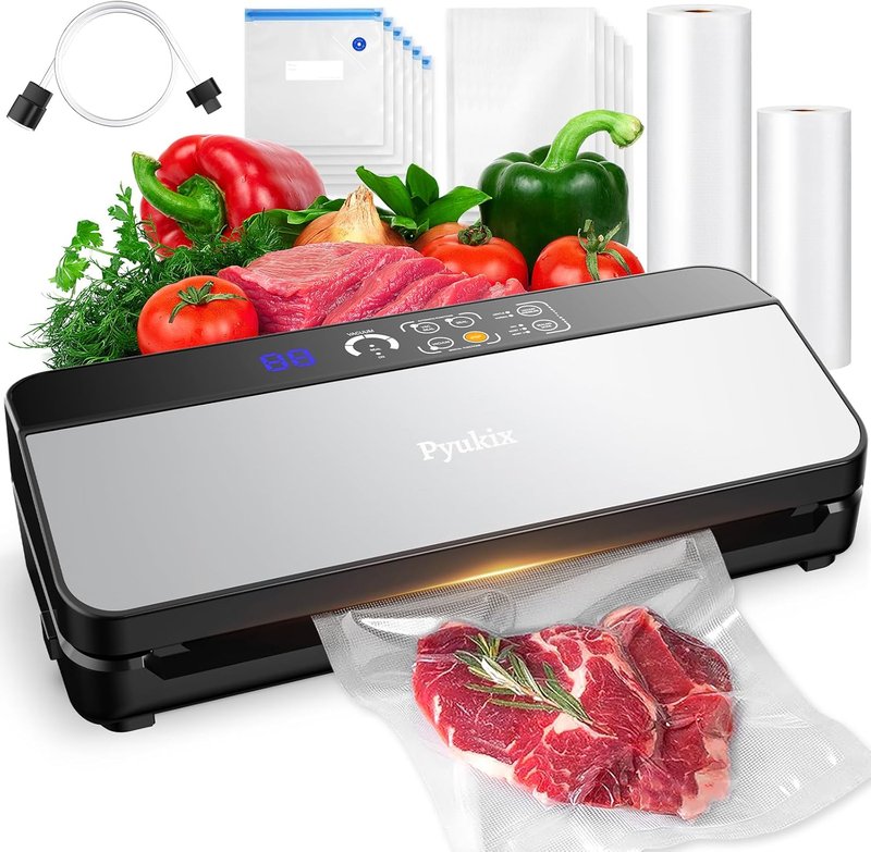 Vacuum Sealer Machine - 8-in-1 Food Sealer with Automatic Dry/Moist Modes & Built-in Cutter | Includes 2 Roll Bags & 11 Vacuum Bags