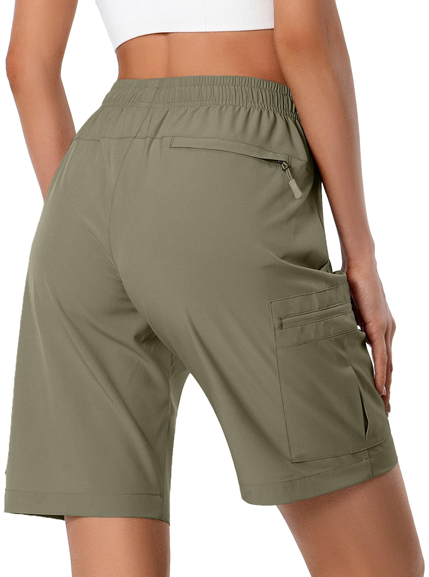 Hugut Women's Lightweight Hiking Cargo Shorts Quick Dry Athletic Shorts Camping Travel Golf Zipper Pockets Water Resistant Slate Green