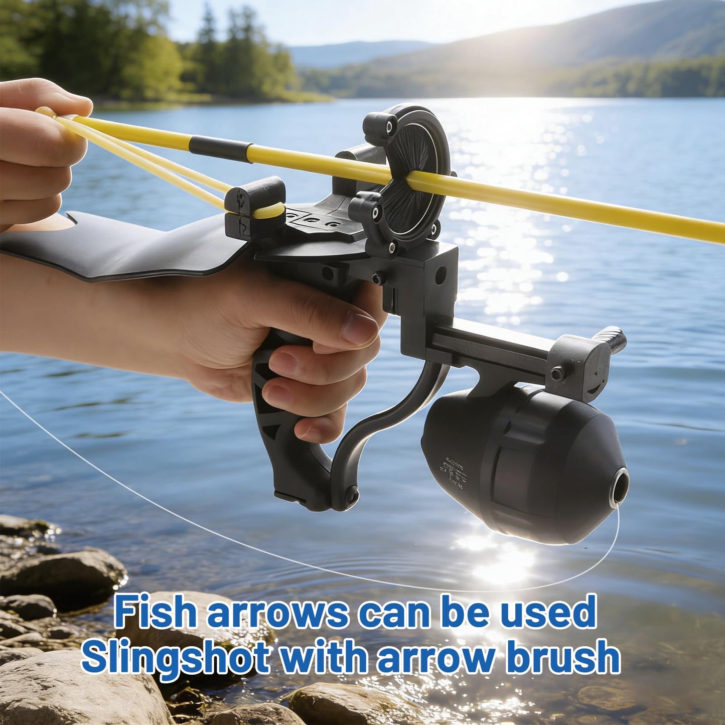 HANDBAIGE Outdoor Hunting Fishing Slingshot Archery Arrow Shooting Ammo Balls Multifunction Catapult Slingshot with Fishing Reel, Arrow Brush,Rubber Bands Fish Kit