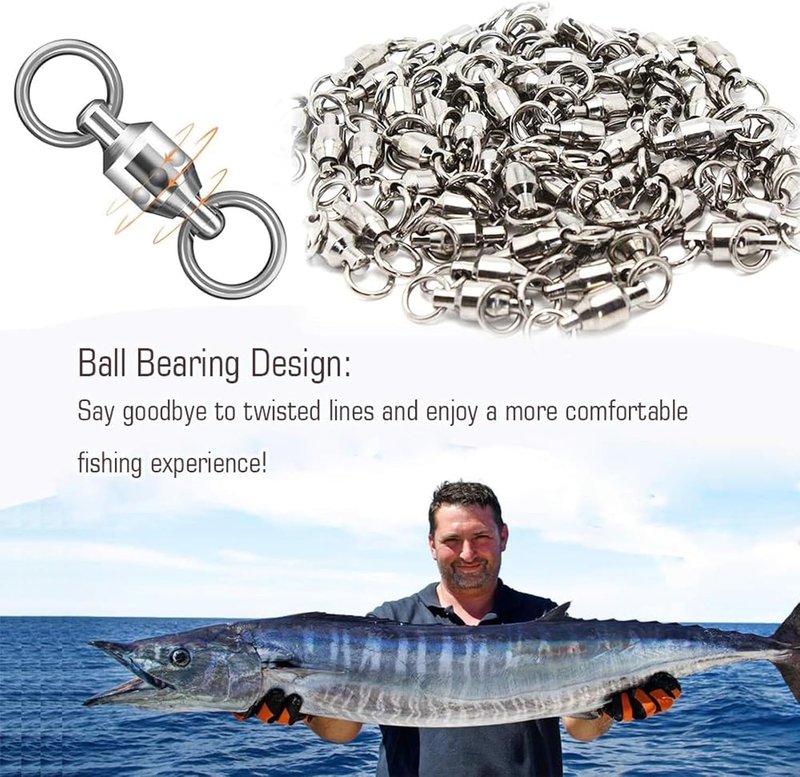 High-Strength Stainless Steel Ball Bearing Swivels - Solid Welded Rings for Saltwater & Freshwater Fishing