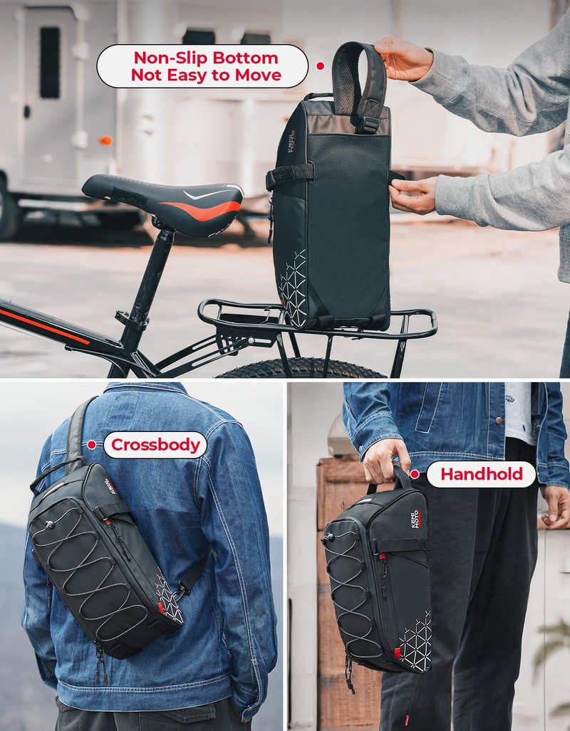 KEMIMOTO 8L Bike Bag with 6L Removable Cooler Bag, Bike Rear Rack Bag PVC Water Resistant Insulated Bag, Bicycle Trunk Pannier with Shoulder for Cycling Ebike Back Seat Storage