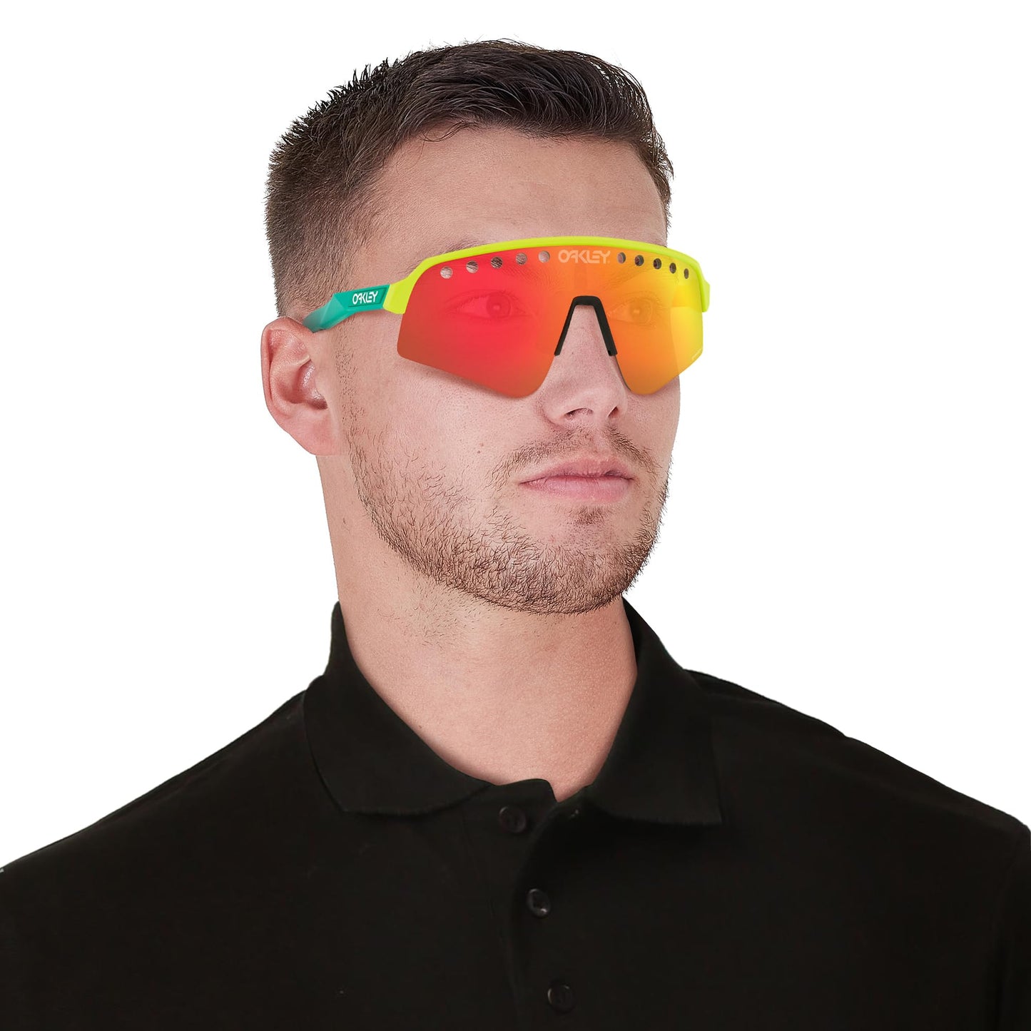 Oakley Men's Oo9465 Sutro Lite Sweep Rectangular Sunglasses, Tennis Ball Yellow/Prizm Ruby, 39 mm