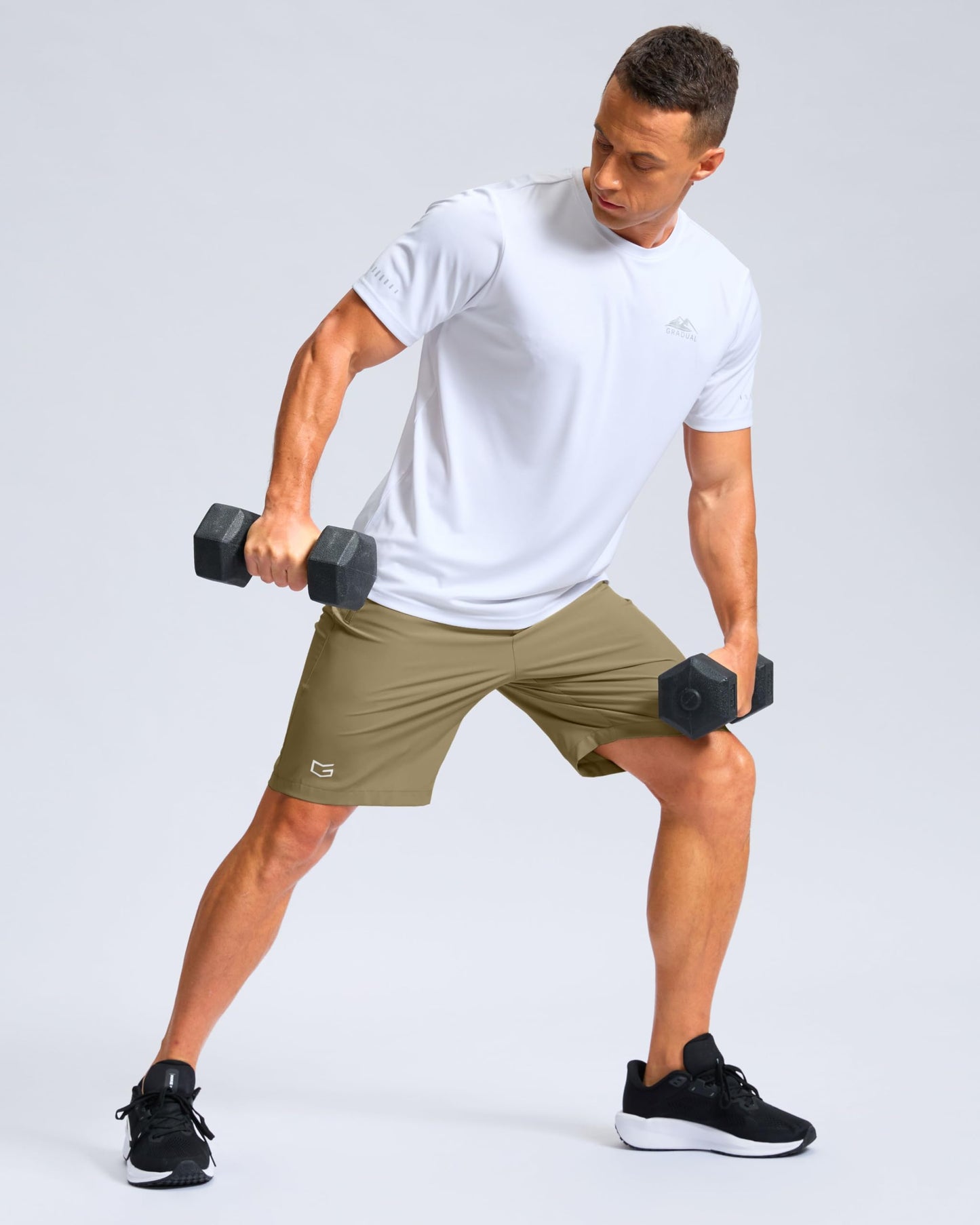 G Gradual Men's Athletic Running Shorts with Zipper Pockets Quick Dry 7"/ 5"/ 9" Workout Gym Shorts for Basketball Hiking(Dusty Khaki,9S)