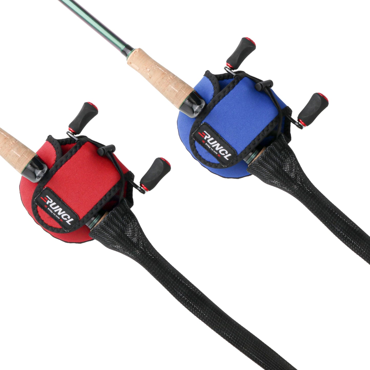 RUNCL Casting Rod Socks, Fishing Rod Sleeves, Fishing Pole Sleeves (Black, 2pcs) & Baitcasting Reel Bags, Reel Covers (2pcs)