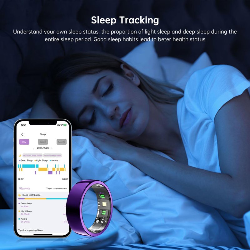 Smart Ring - Silver - Size 9 - Health Tracker with Free Subscription, Gesture Beauty Photo & Brush Video, Fitness Sleep Heart Rate Blood Oxygen Tracking Ring with Charging Case, Gifts for Women & Men