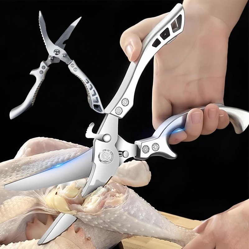 Stainless Steel Heavy-Duty Bone Shears - Sharp Multi-Functional Kitchen Scissors | Silver Finish