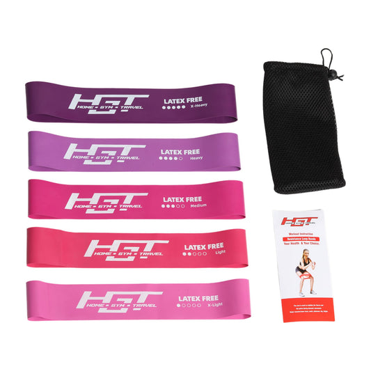 HGT Resistance Bands Set -Latex-Free Booty Bands for Women & Men - Supports Stretching, Yoga, PT, Glutes & Legs Training - Exercise Equipment for Home/Gym Workouts - (5 Bands, Purple)