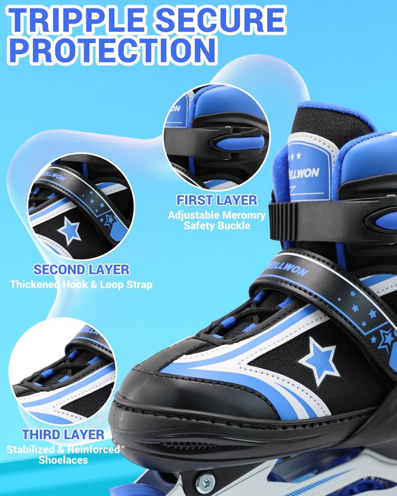 Kids Inline Skates for Boys and Girls Ages 6-12, Adjustable Beginner Skates with Light Up Wheels for Kids Youths Teen