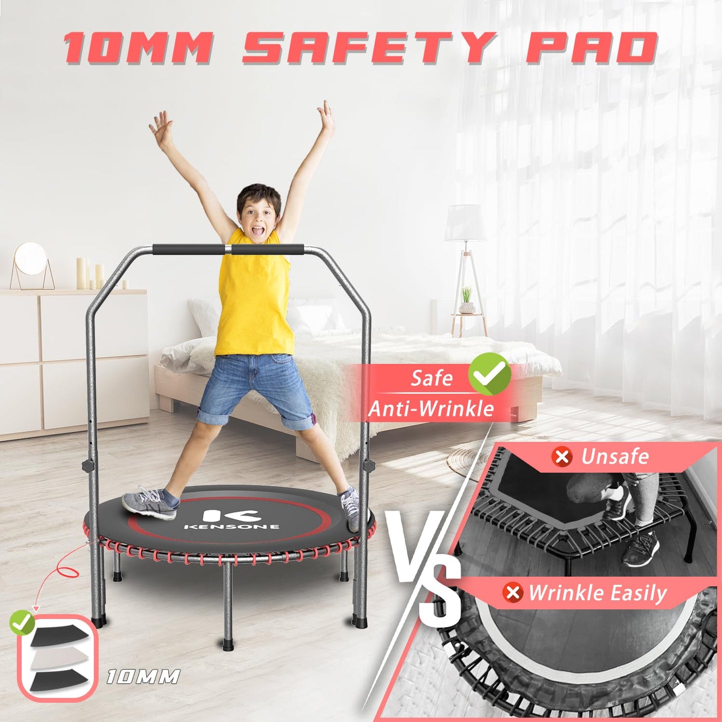 K KENSONE 40" Low-Impact Rebounder Trampoline for Adults with Bungee 450LBS