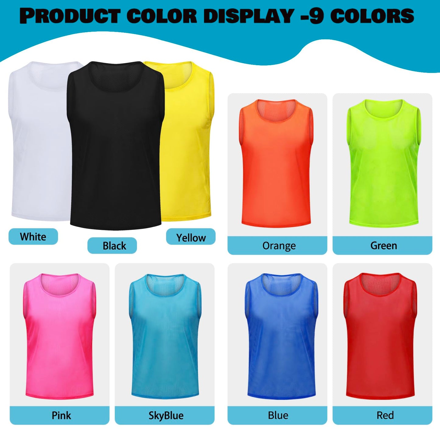 PULUOMASI 12/24/48PCS Pinnies Youth Team Pennies for Sports Kids and Scrimmage Vests for Soccer Basketball Jersey Practice